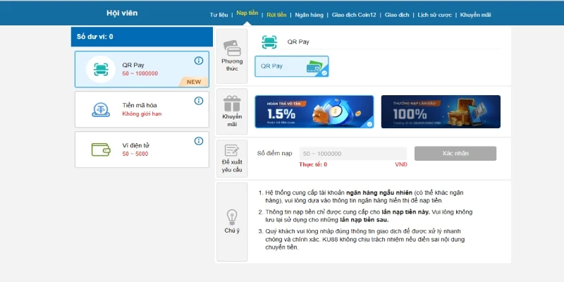 Hướng dẫn các bước nạp tiền phổ biến trên nền tảng Bet88